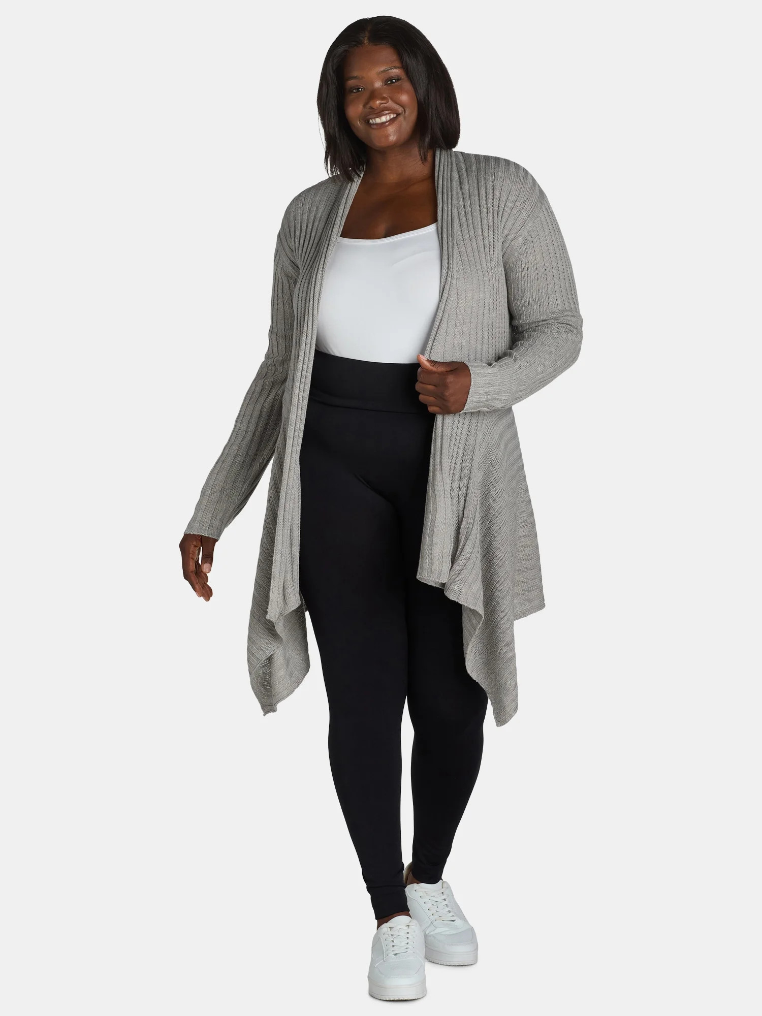 What's Next Women's and Women's Plus Striped Flyaway Cardigan Sweater, Midweight, Sizes XS-4X | Walmart (US)