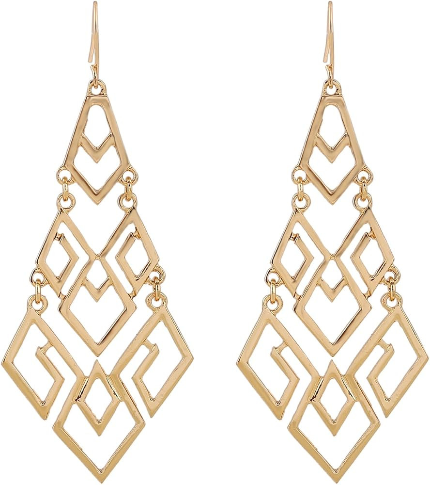 Women's Chandelier Drop Earrings Gift Wrapped Fashion Gold Cutout Tiered Dangle Drop Earrings | Amazon (US)