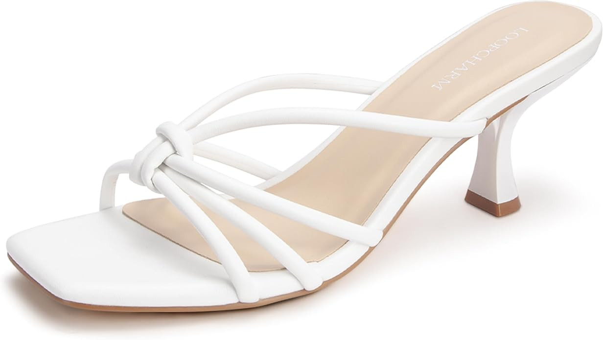 Women's Strappy Square Open Toe Kitten Heels Sandals Knotted Design Summer Fashion Slip On Mule S... | Amazon (US)