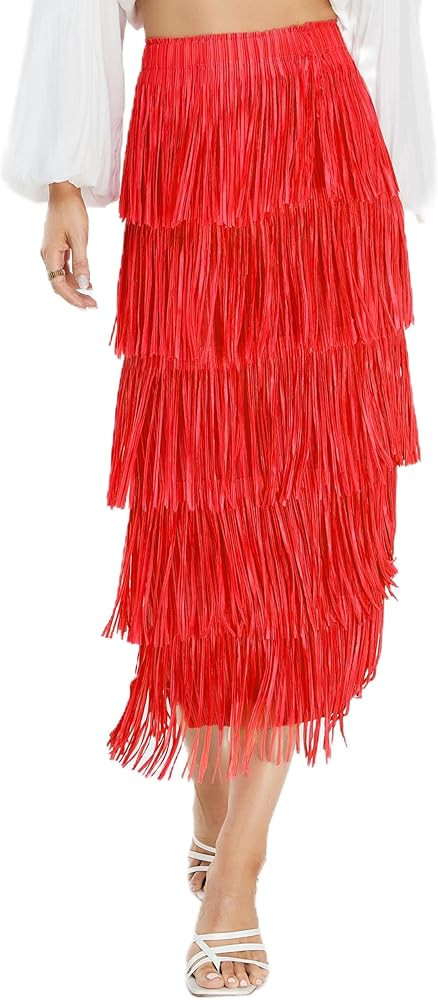 Kisidoo Women's Fringe Trim High Waist Short Pencil Bodycon Skirts, Sexy Elegant Fringe Long Maxi... | Amazon (US)