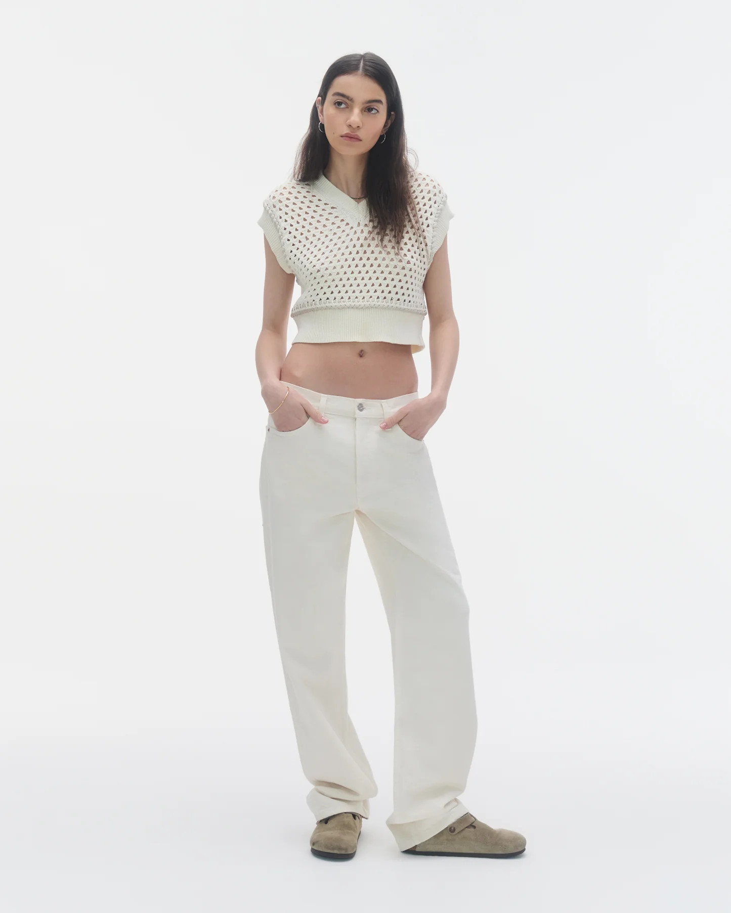 Mesh Cropped Vest - Cream | Guest In Residence