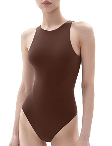 PUMIEY Bodysuit for Women Sexy Tops Thong Bodysuit Brown Sleeveless Tank Top Tiramisu XX-Large | Amazon (US)
