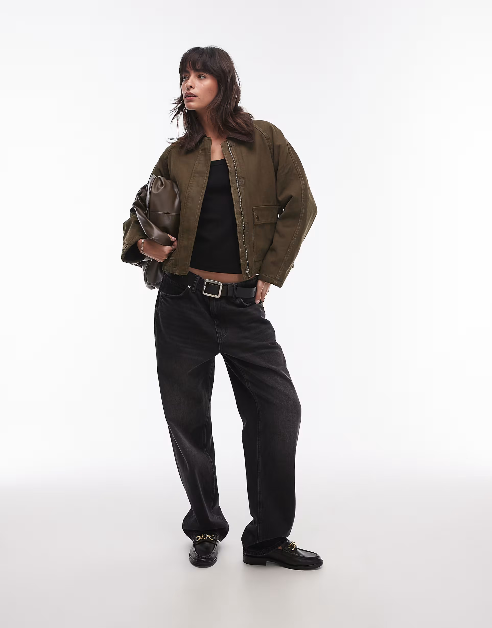 Mango wax collared jacket in green | ASOS (Global)