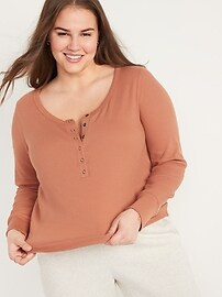 Long-Sleeve Thermal-Knit Henley Pajama T-Shirt for Women | Old Navy (US)