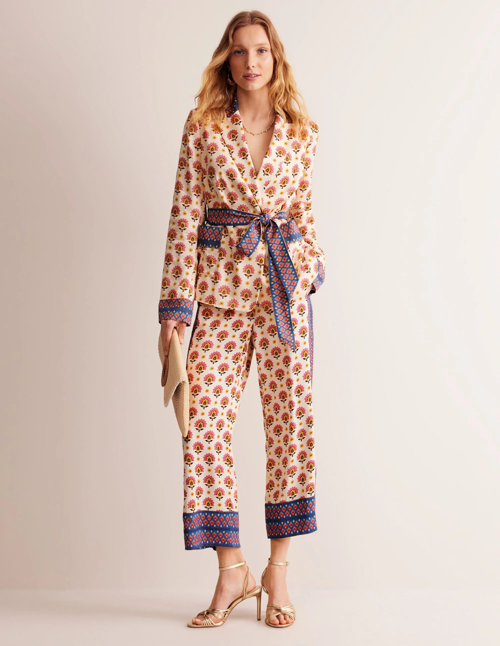 Satin Belted Blazer-Ivory, Passion Geo | Boden UK