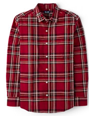 Mens Matching Family Plaid Poplin Button Up Shirt - red | The Children's Place