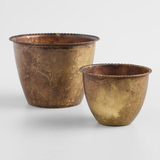 Antiqued Brass Metal Planter | World Market