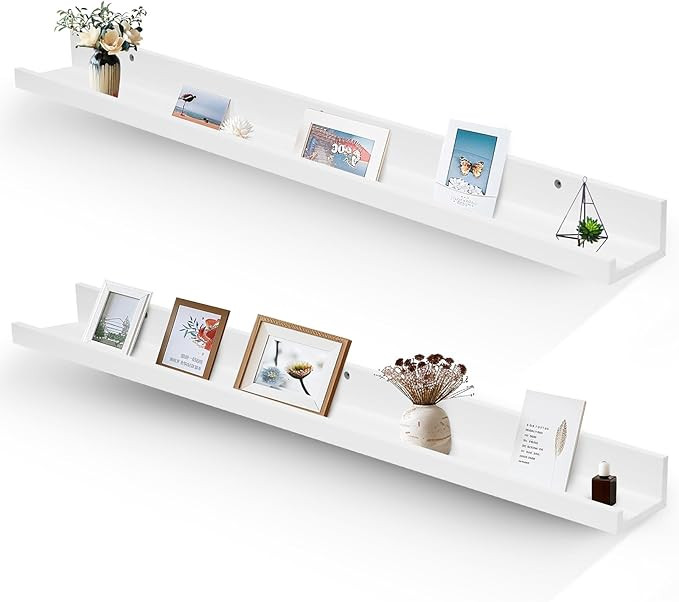 Muzilife 45.3" White Floating Shelves - Set of 2 Large Modern Wood Floating Shelves - Wall Mounte... | Amazon (US)