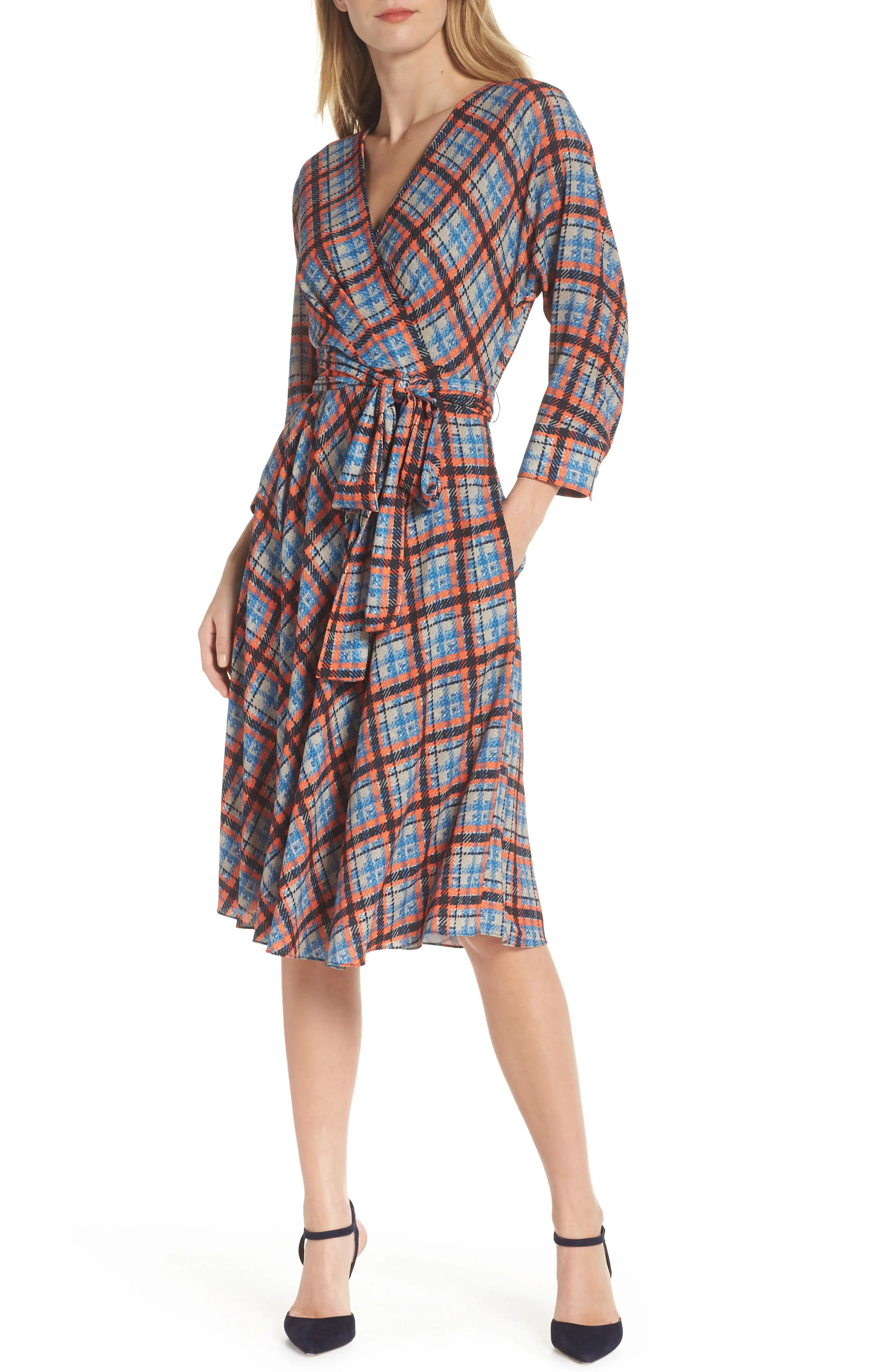 Eliza J Plaid Faux Wrap Dress | Nordstrom