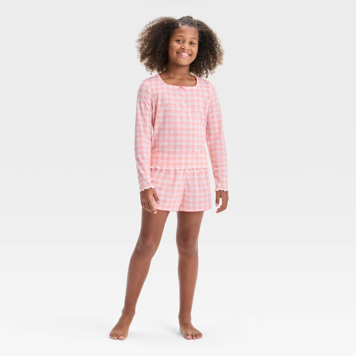 Girls' 'Ditsy Floral' Long Sleeve Pointelle Pajama Set - art class™ Blue L | Target