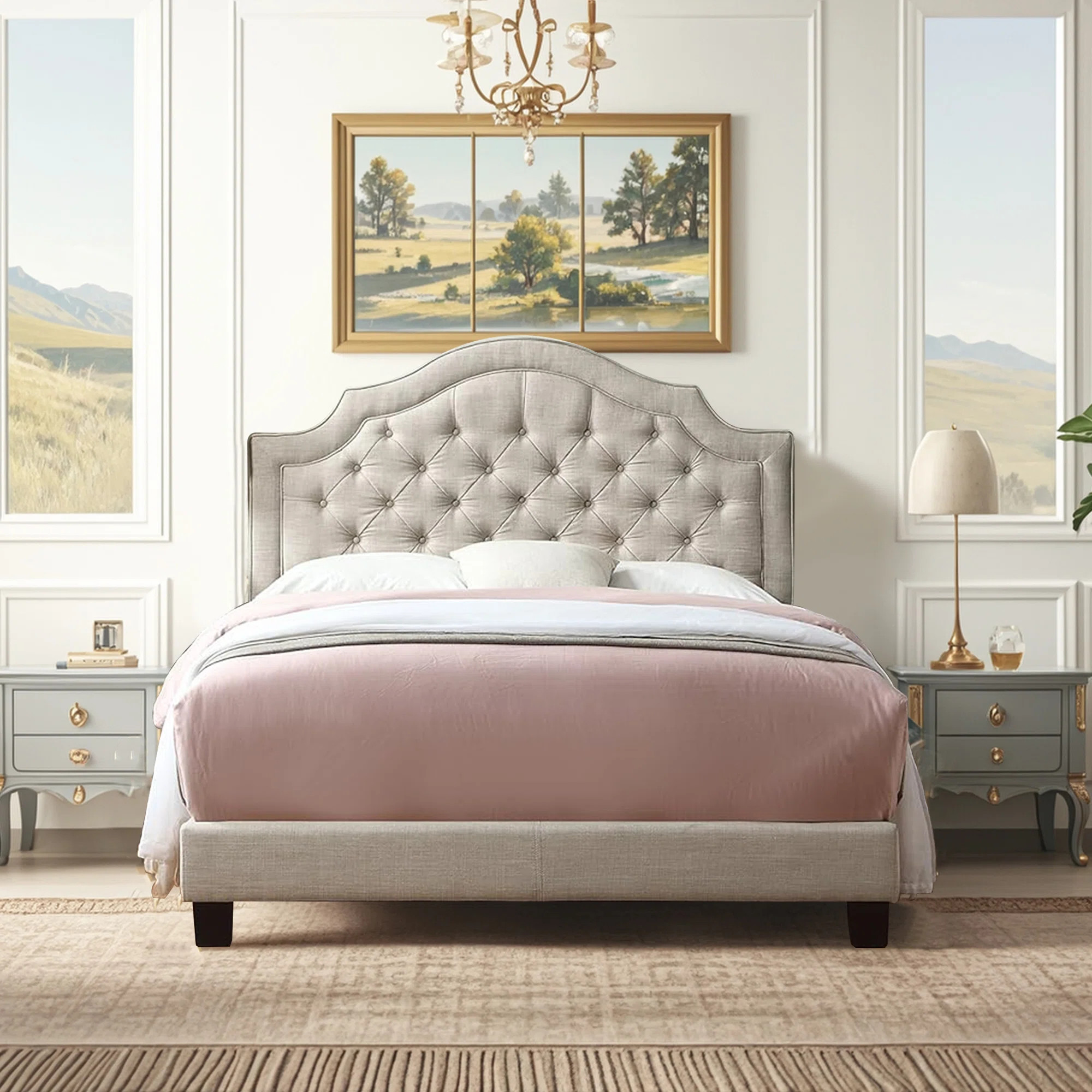 Linen Upholstered Bed with Adjustable Headboard and Button Tufting | Wayfair North America