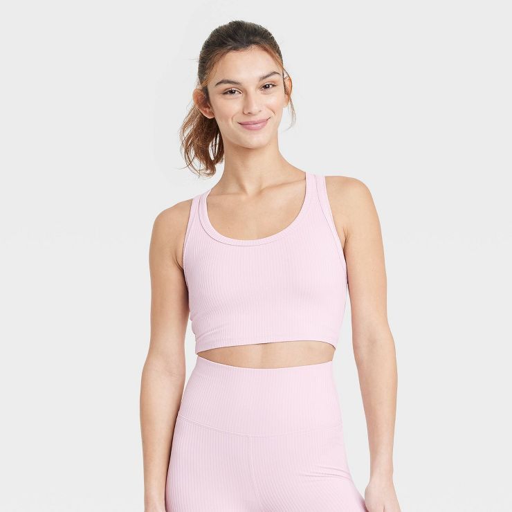 Women's Light Support Rib Racerback Longline Sports Bra - All in Motion™ | Target