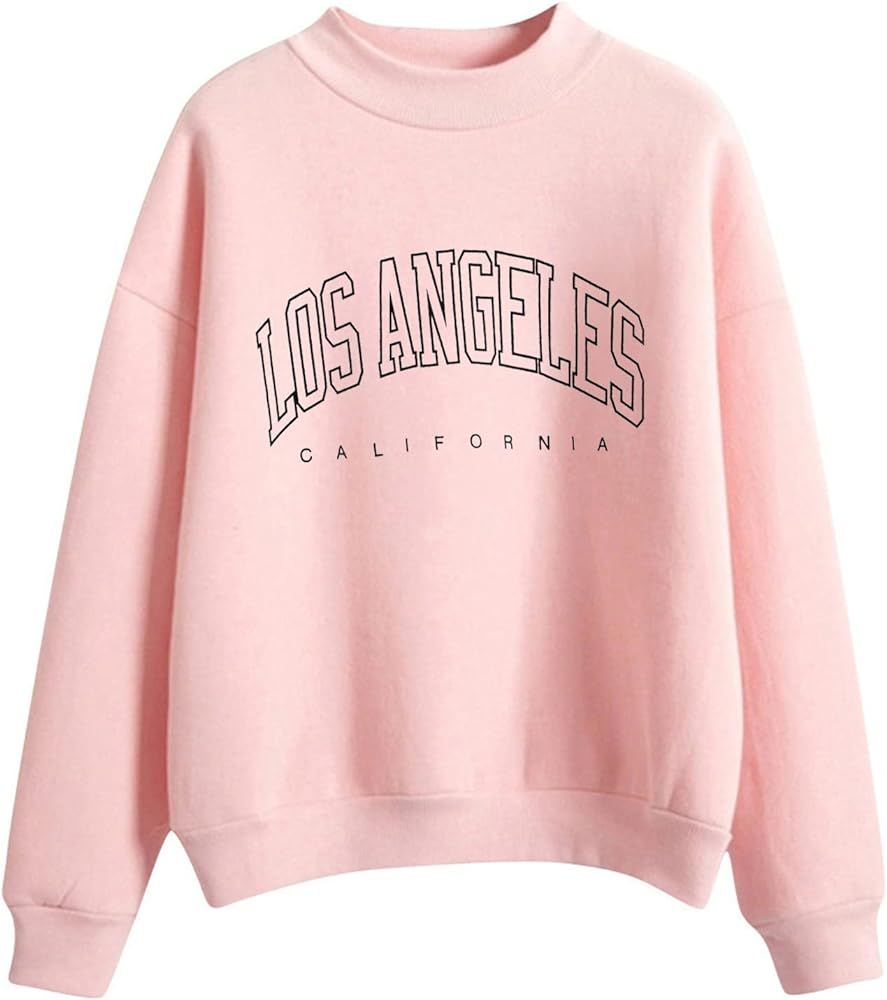 Los Angeles Sweatshirts for Women Fashion 2023 Winter Crewneck Solid Color Vintage Long Sleeve Pu... | Amazon (US)