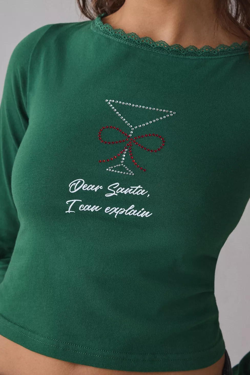 Dear Santa Martini Rhinestone Graphic Boatneck Long Sleeve Tee | Urban Outfitters (US and RoW)