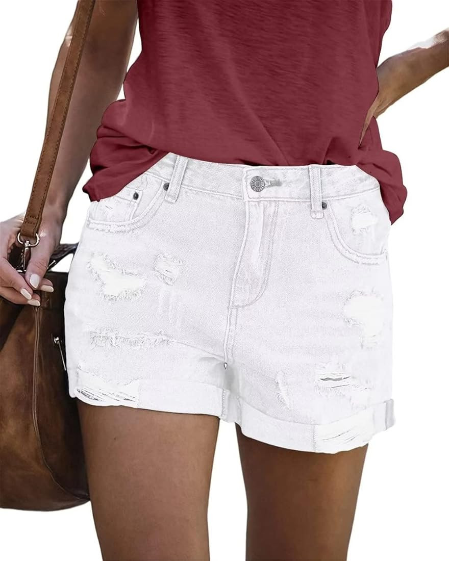 FEKOAFE Womens Shorts Casual Summer 2023 Jean Shorts Mid Waisted Stretchy Jean Short for Women Tr... | Amazon (US)