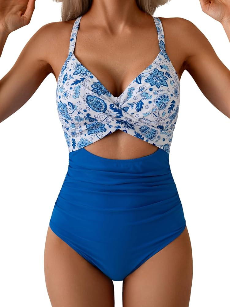 Eomenie Women's One Piece Swimsuits Tummy Control Cutout High Waisted Bathing Suit Wrap Tie Back 1 Piece Swimsuit | Amazon (US)