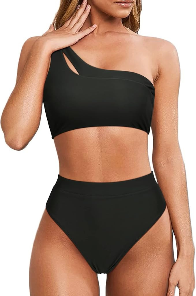 MOOSLOVER Women Cutout One Shoulder High Waisted Bikini High Cut Two Piece Swimsuits | Amazon (US)