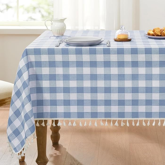Checkered Tablecloth Rectangle, Linen Cotton Gingham Table Cloth with Tassel, Washable Buffalo Pl... | Amazon (US)