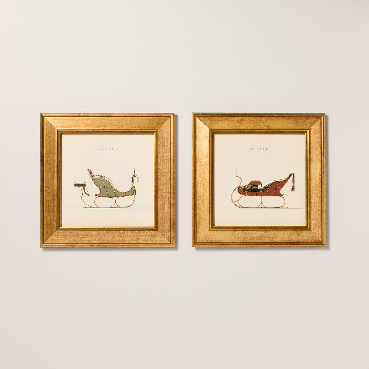 8"x8" Vintage Christmas Sleigh Framed Wall Art (Set of 2) - Hearth & Hand™ with Magnolia | Target