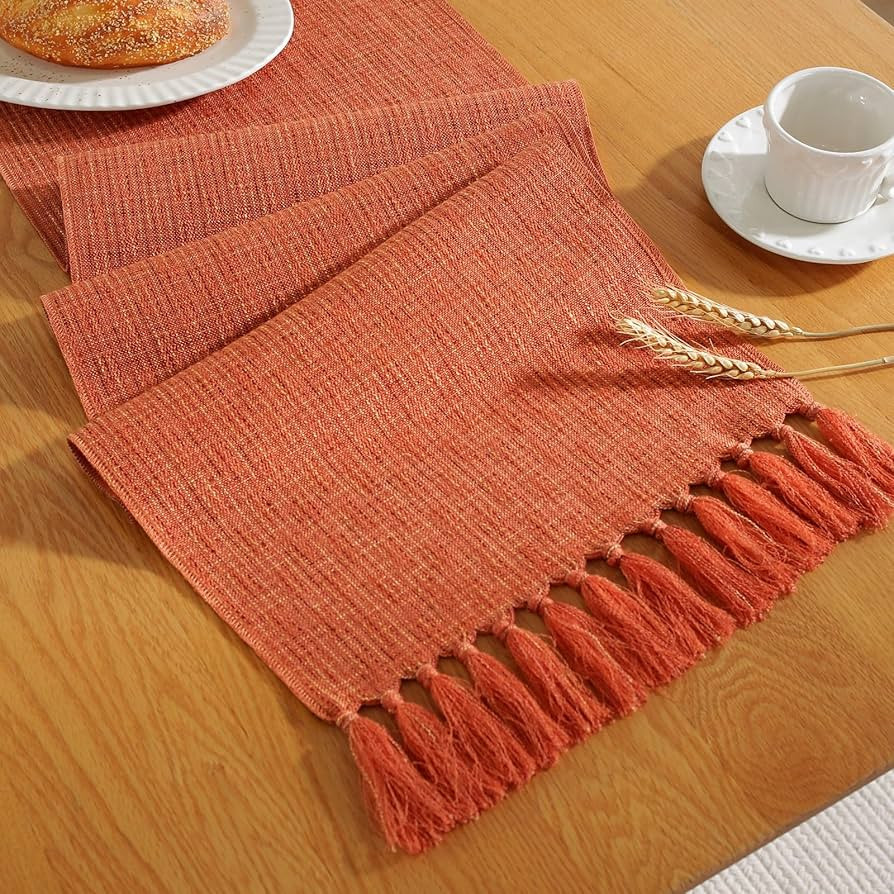 Laolitou Rustic Fall Table Runner with Tassels, Boho Farmhouse Thanksgiving Table Runners 72 Inch... | Amazon (US)