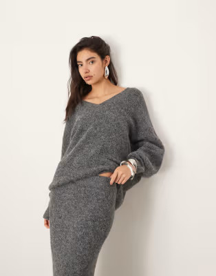 ASOS EDITION knit v neck oversized sweater in charcoal - part of a set | ASOS | ASOS (Global)