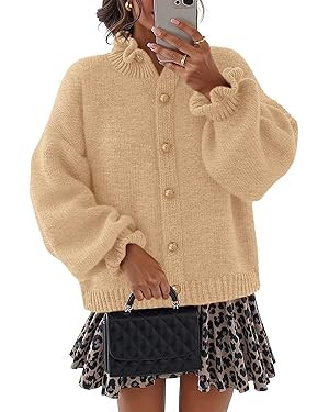 MEROKEETY Women's Fall 2025 Chunky Cardigan Sweaters Trendy Ruffle Button Down Long Sleeve Casual... | Amazon (US)