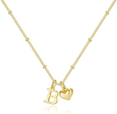 M MOOHAM Easter Gifts for Kids Teen Girls - Heart Initial Necklace for Women, 14K Gold Plated Let... | Amazon (US)