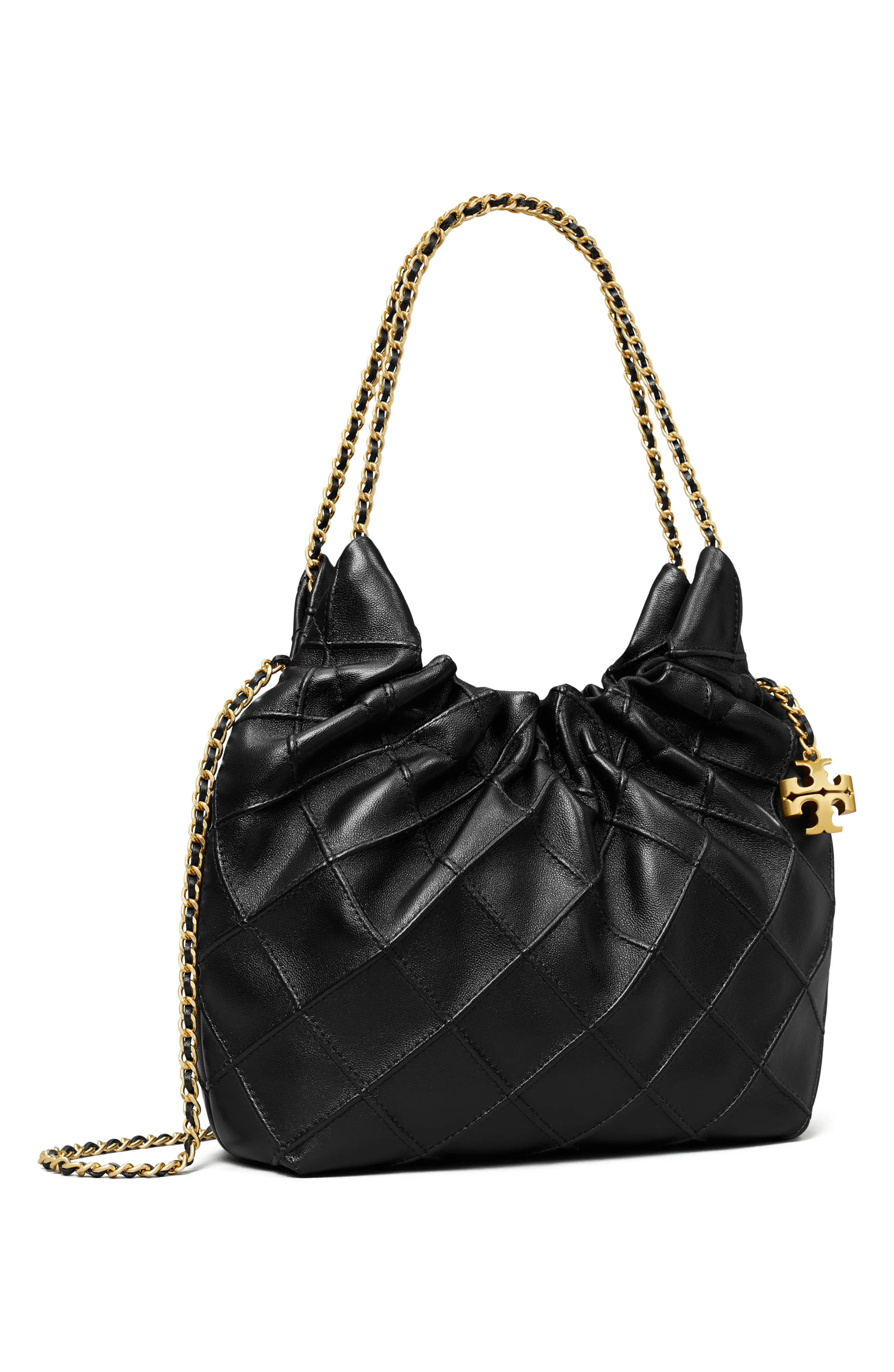Tory Burch Mini Fleming Quilted Leather Hobo Bag in Black at Nordstrom | Nordstrom