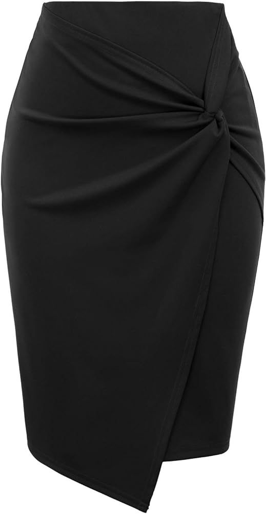 Wear to Work Pencil Skirts for Women Elastic High Waist Wrap Front | Amazon (US)