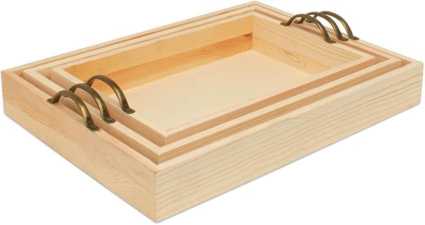 Unfinished Wood Nesting Serving Trays with Handles, Set of 3, Play Tray for Crafting, Resin, Orga... | Amazon (US)
