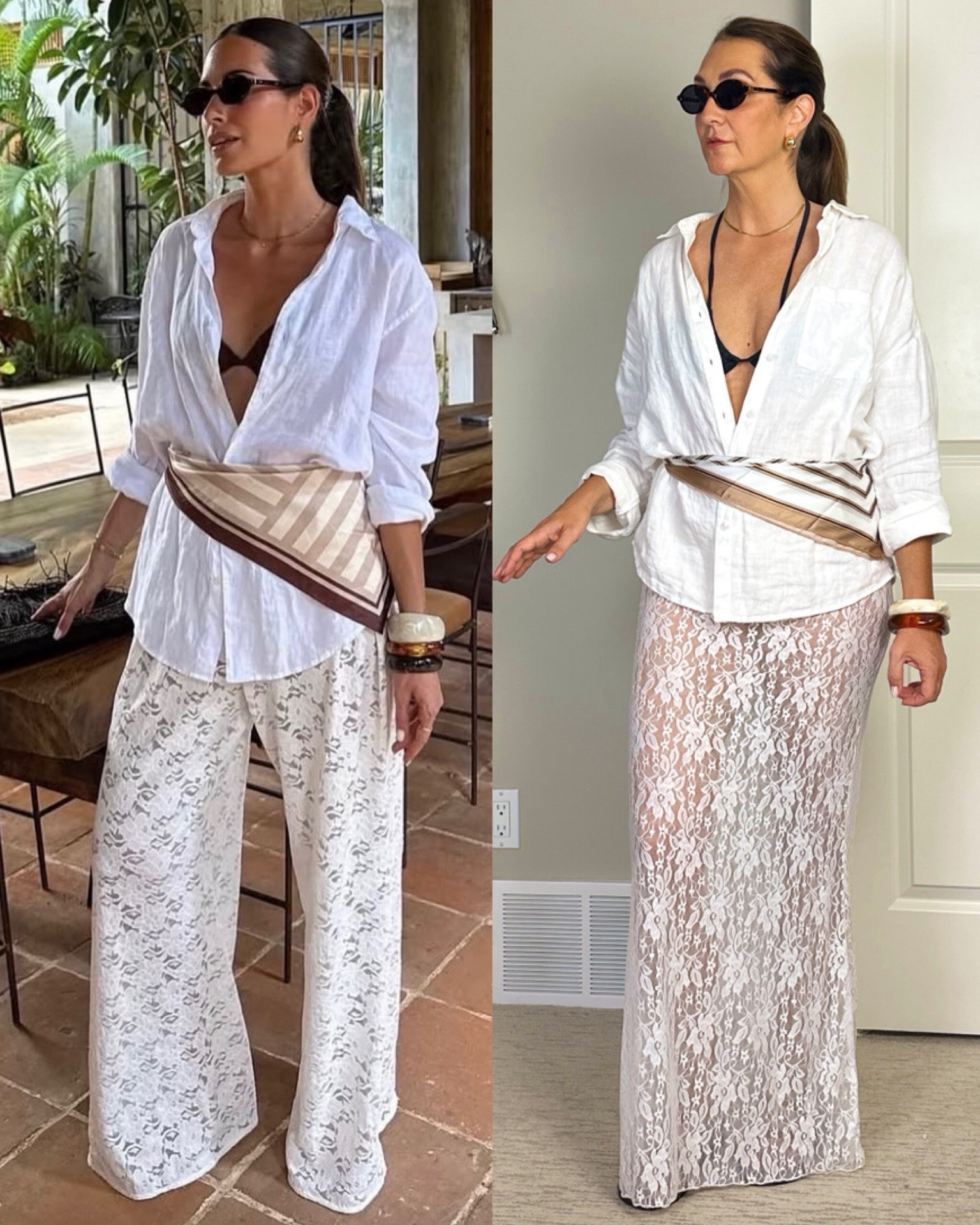 Fun beachy Pinterest look! Love the mix of linen and the sheer lace skirt.
I’m 5’ 7” wearing my usual size S in the skirt and linen shirt. 
Sized up 1/2 size in the sandals and love the fit, they are very comfortable.
Also linked my scarf and the outfit from the beginning of the video.

#LTKSeasonal #LTKSwim #LTKootd