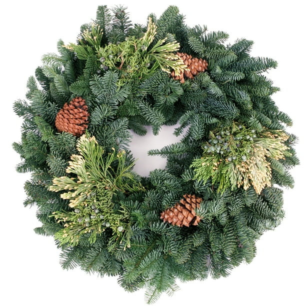 Van Zyverden Live Fresh Cut Pacific Northwest Mixed Wreath 20" with Cones - Walmart.com | Walmart (US)