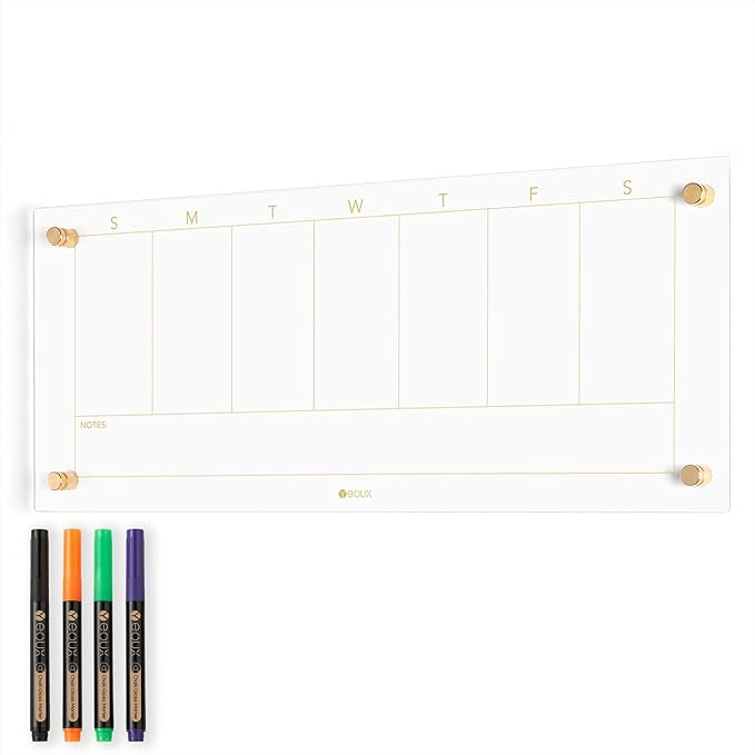 Clear Glass Weekly Dry Erase Calendar Non-Magnetic Whiteboard for Wall, 7 Day to Do List, Menu & ... | Amazon (US)