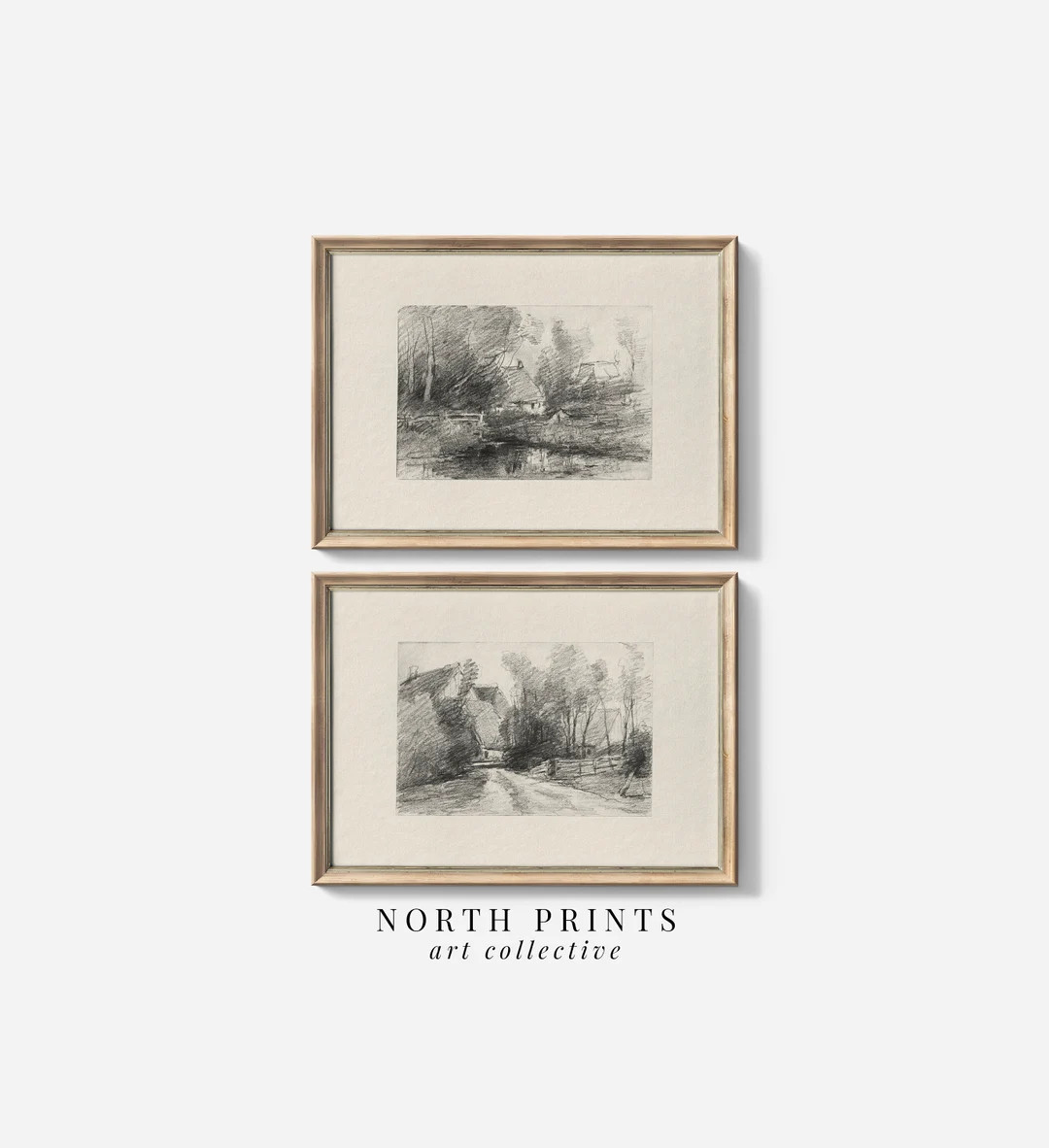 Set of 2 Neutral Art Prints PRINTABLE Gallery Wall Art Sketch Earth Toned Drawings Digital North ... | Etsy (US)