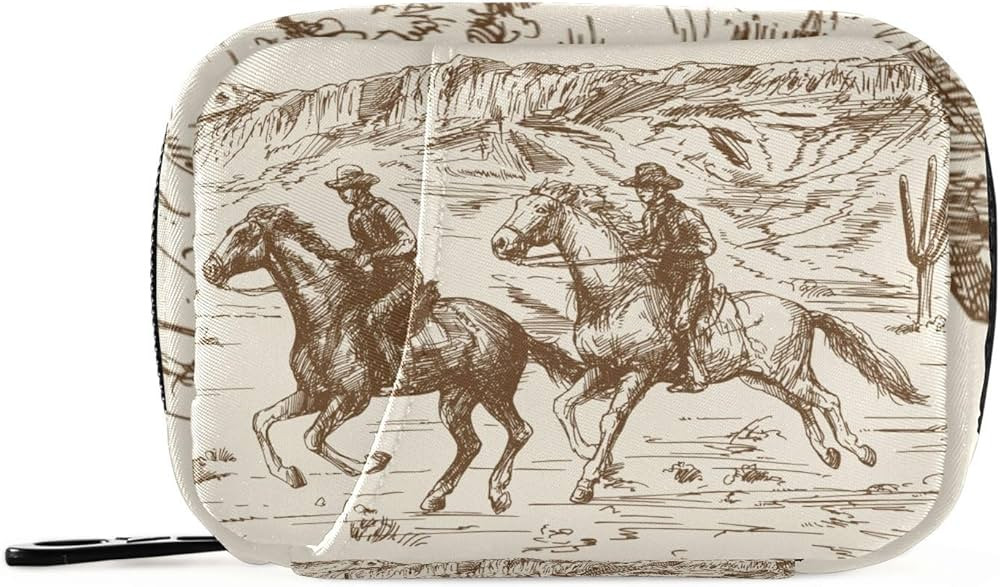 Western Desert Cowboy Vintage Pill Organizer Travel Pill Cases Bag Portable Pill Container 7 Days... | Amazon (US)