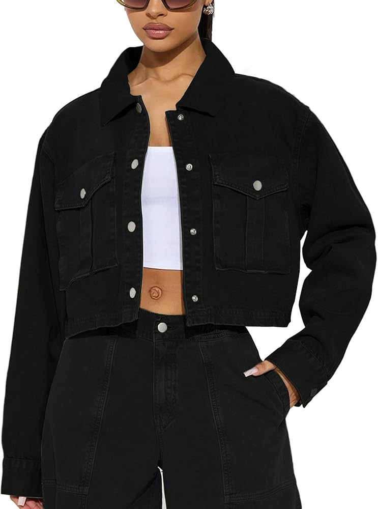 Women Utility Shacket Cropped Barn Jackets for Casual Outerwear Spring Fall Going Out Outfits | Amazon (US)