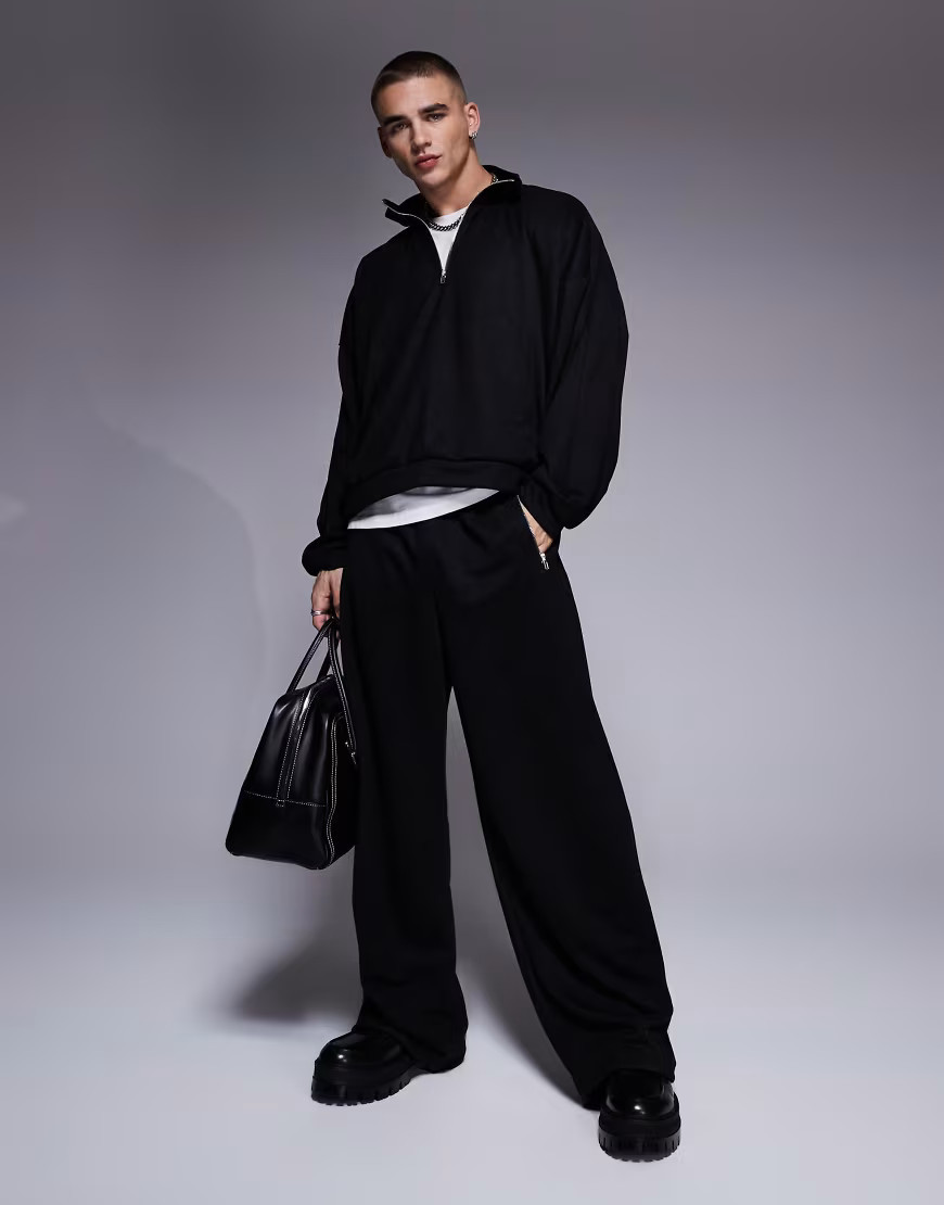 ASOS DESIGN co-ord super baggy scuba joggers with zip pockets in black | ASOS (Global)