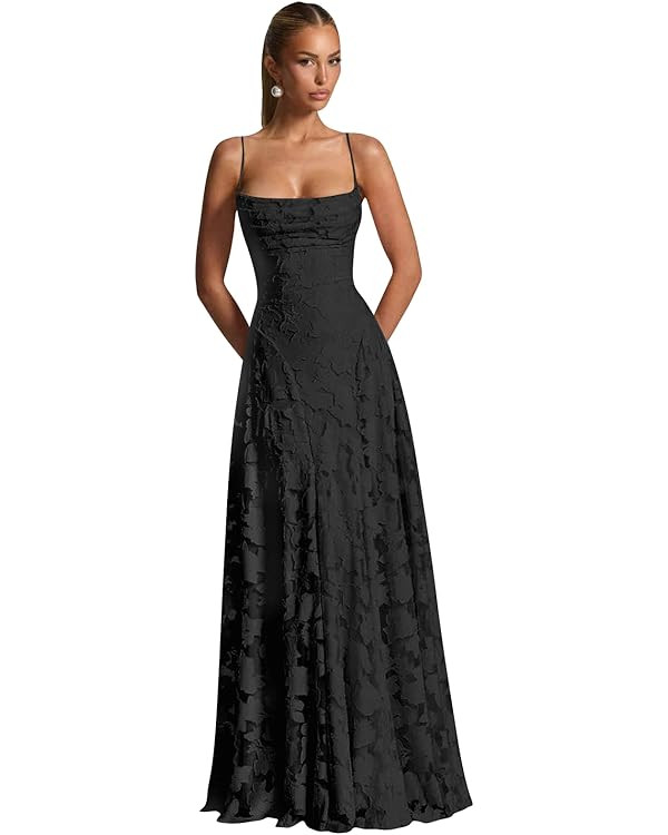 SOLODISH Spaghetti Straps Floral Lace Bridesmaid Dresses Long A Line Formal Evening Party Dress | Amazon (US)