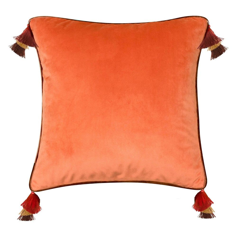 18""x18"" Velvet Reversible Tassel Pillow Orange - Edie@Home | Target