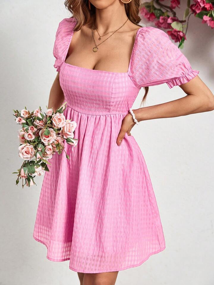 SHEIN Privé Square Neck Puff Sleeve Dress | SHEIN