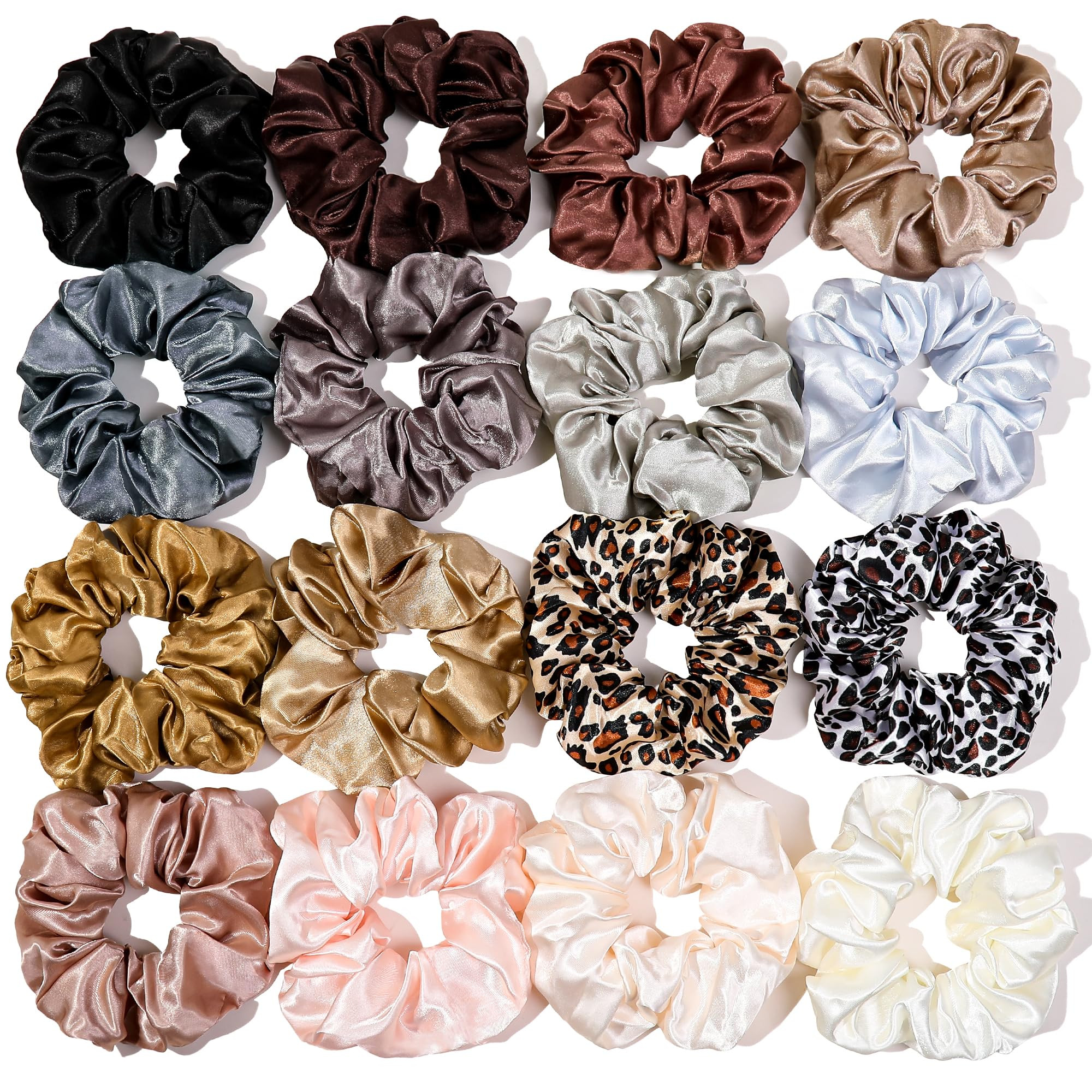 16 Scrunchies for Women - Satin Hair Ties and Bands, Big Ponytail Holders for Thick, Curly Hair, ... | Amazon (US)