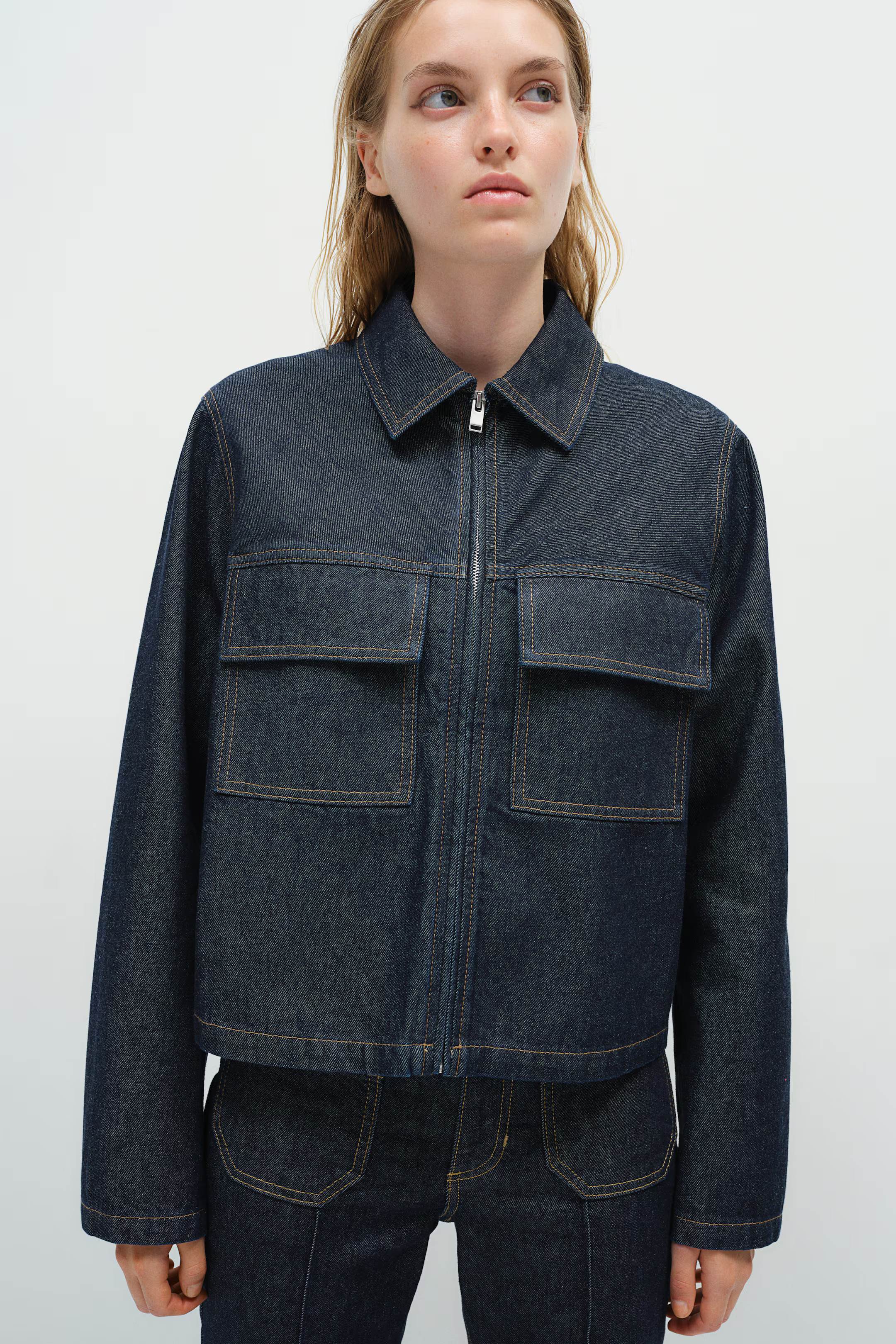 Denim Jacket - Long sleeve - Regular length - Dark denim blue - Ladies | H&M US | H&M (US + CA)