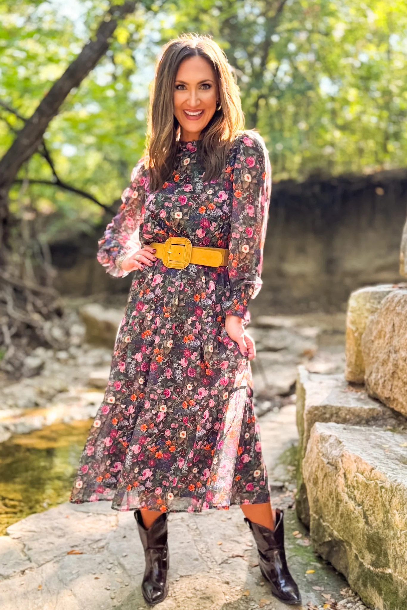 SSYS Danielle Printed Sheer Sleeve Dress In Floral | SSYS