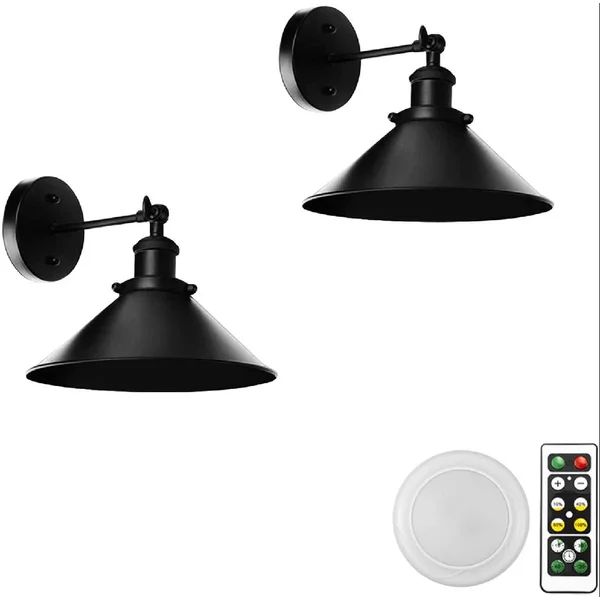 Pinion 2 - Light Dimmable Battery Powered Black Armed Sconce (Set of 2) | Wayfair North America