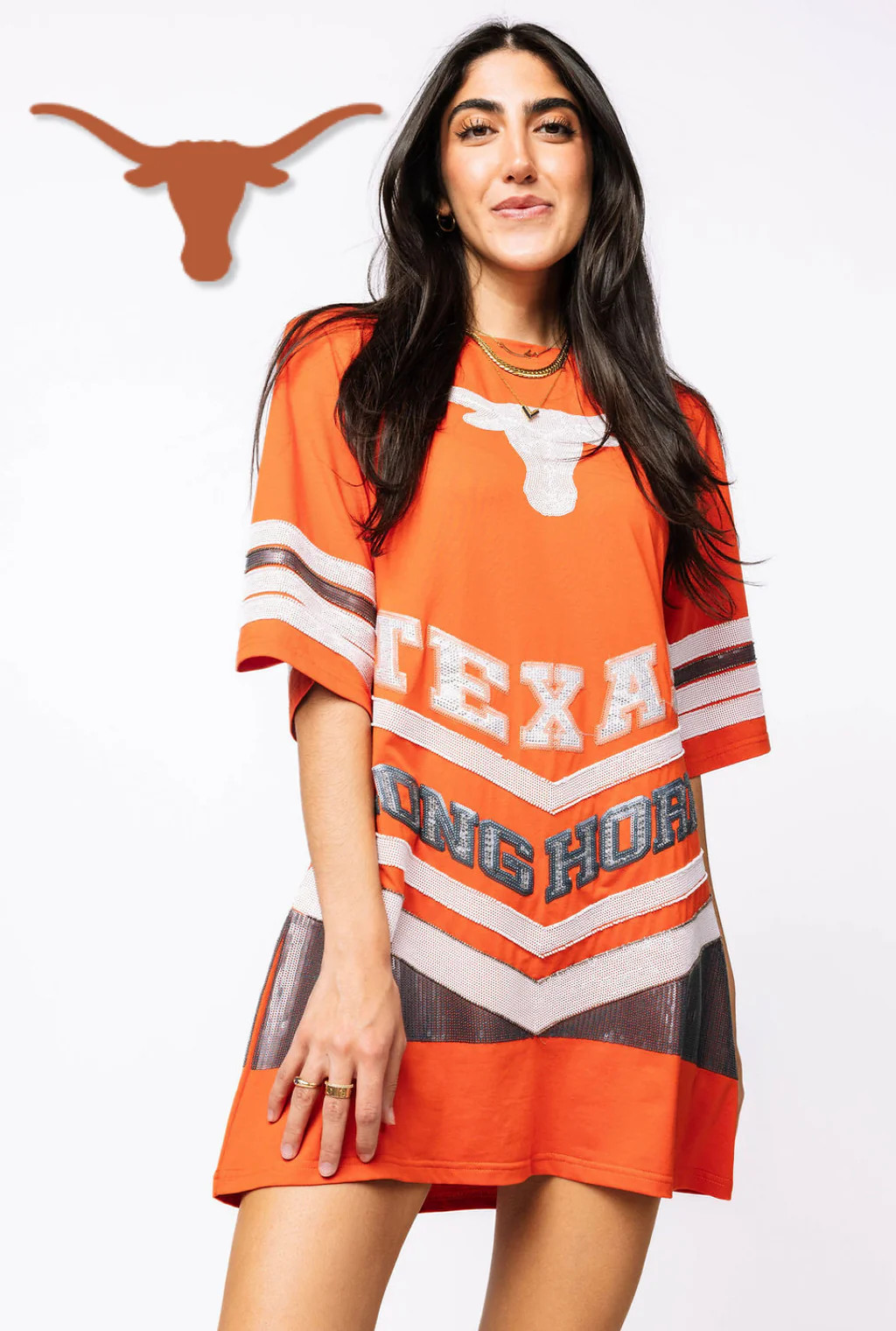 Licensed Sample - Texas V Striped Oversized Tee Dress | Queen of Sparkles