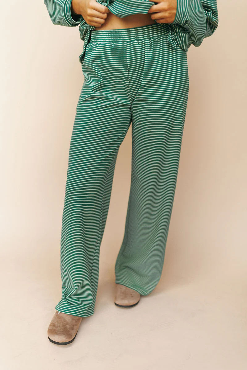Porter Fleece Stripe Pants in Green | Henly