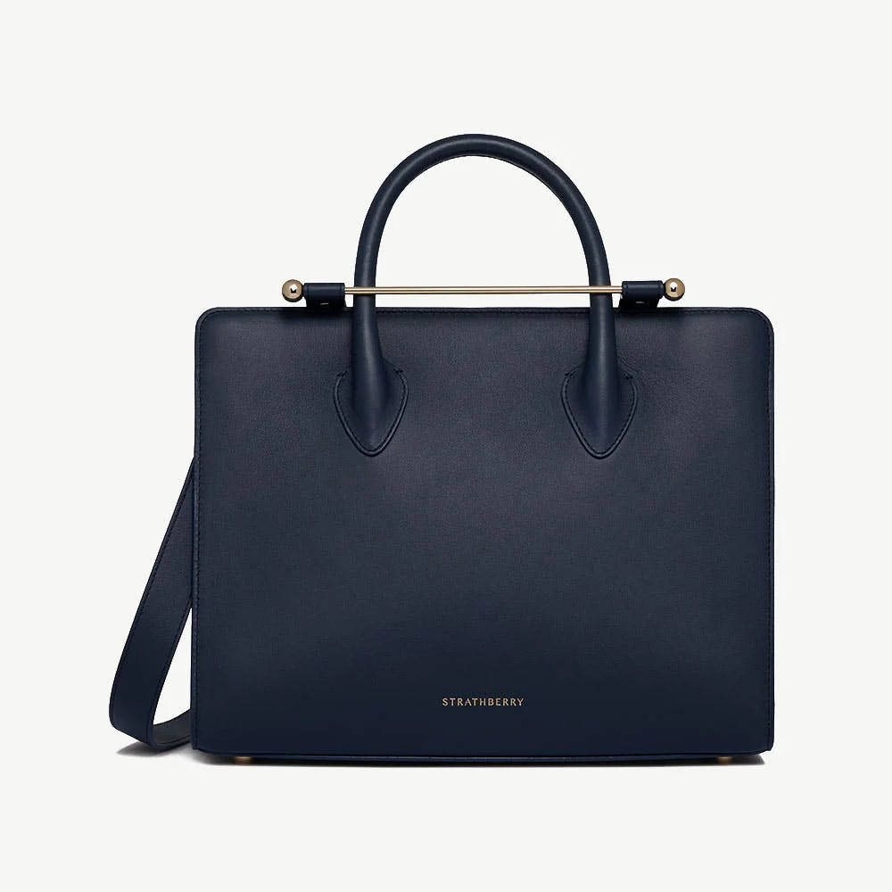 Strathberry - Midi Tote - Top Handle Leather Tote Bag - Blue / Navy | Strathberry
