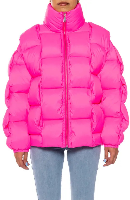 AZALEA WANG Braided Puffer Jacket in Pink at Nordstrom, Size Small | Nordstrom
