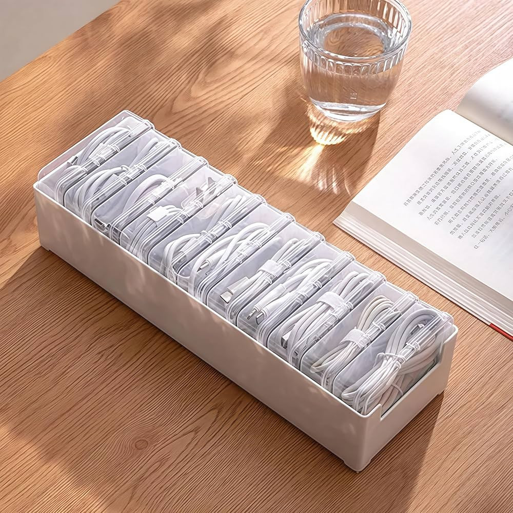 11 Box Cable Organizer Storage Box, Desktop Cable Management with Switch, Power Cord Organizer fo... | Amazon (US)