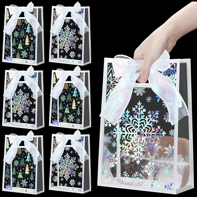 SilTriangle 24 Pcs Clear Christmas Snowflake Gift Bags with Handle Christmas Winter Transparent P... | Amazon (US)